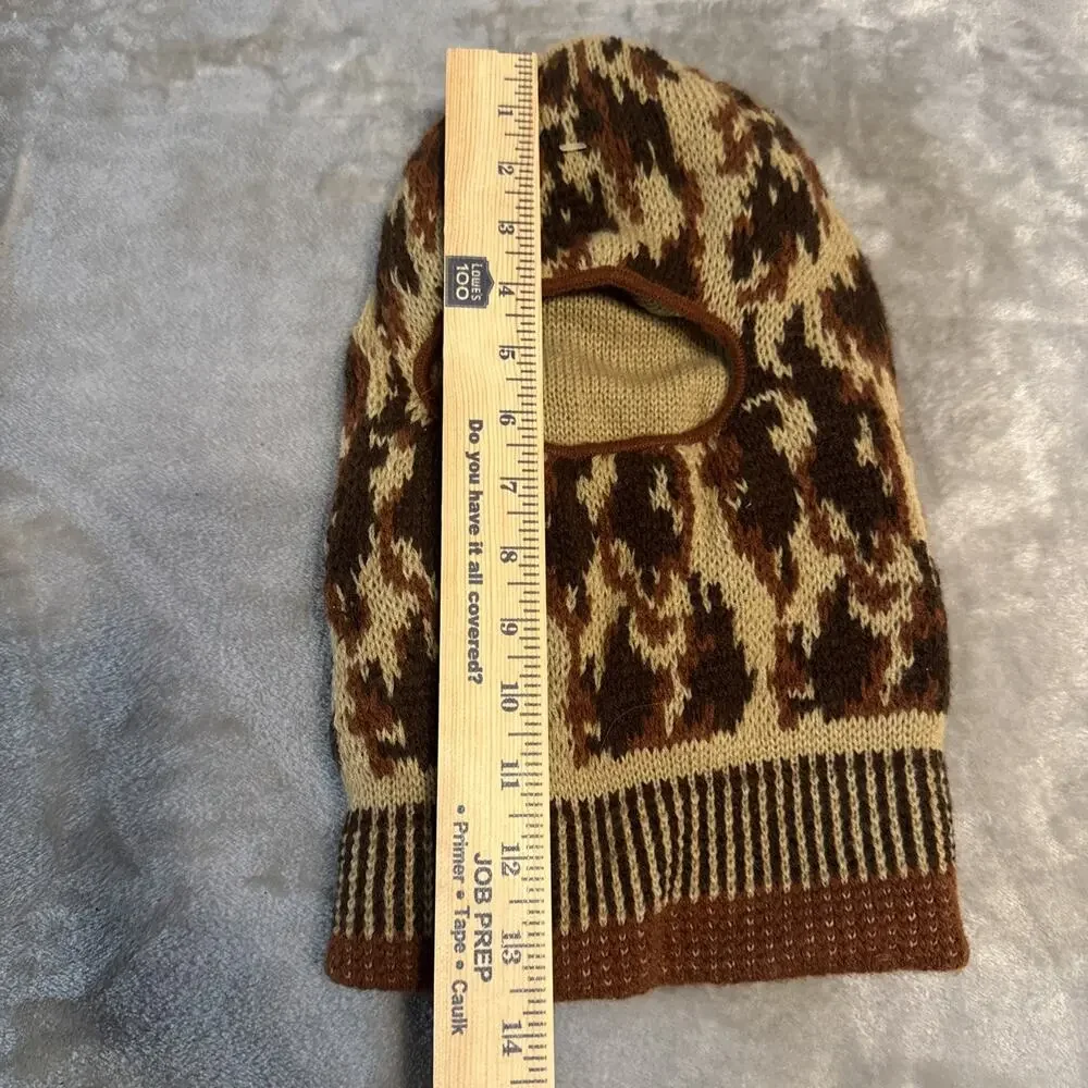 Vintage 70's-80's Knit Balaclava Hood Double Lined Reversible Brown Tan